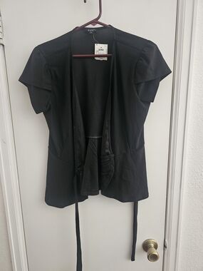 AUW Black Women's Short-Sleeve Open Cardigan